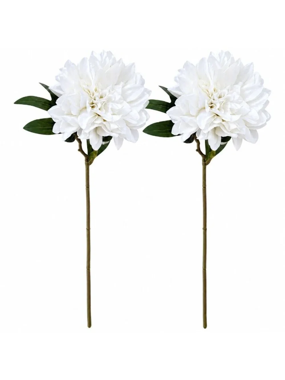 White Artificial Dahlia Stems, Set of 2, 24 Inch Faux Silk Flowers, 5 Inch Bloom